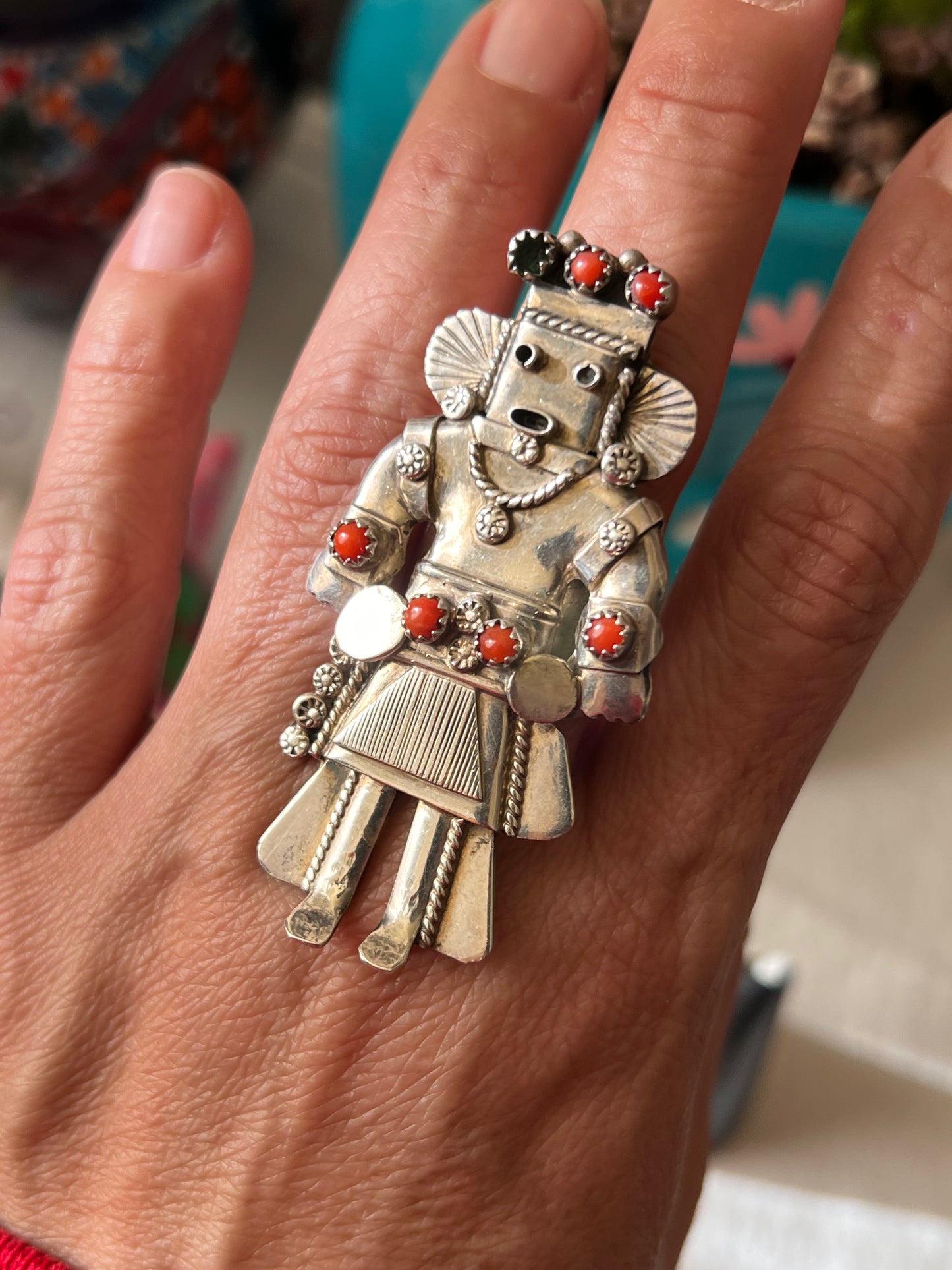 Coral Kachina Ring