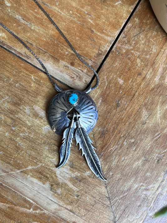 Concho with Feathers Necklace
