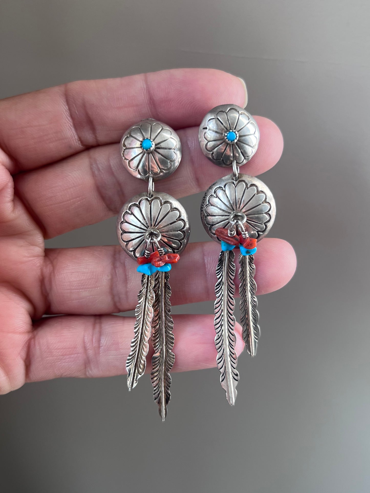 Concho and feather Earrings
