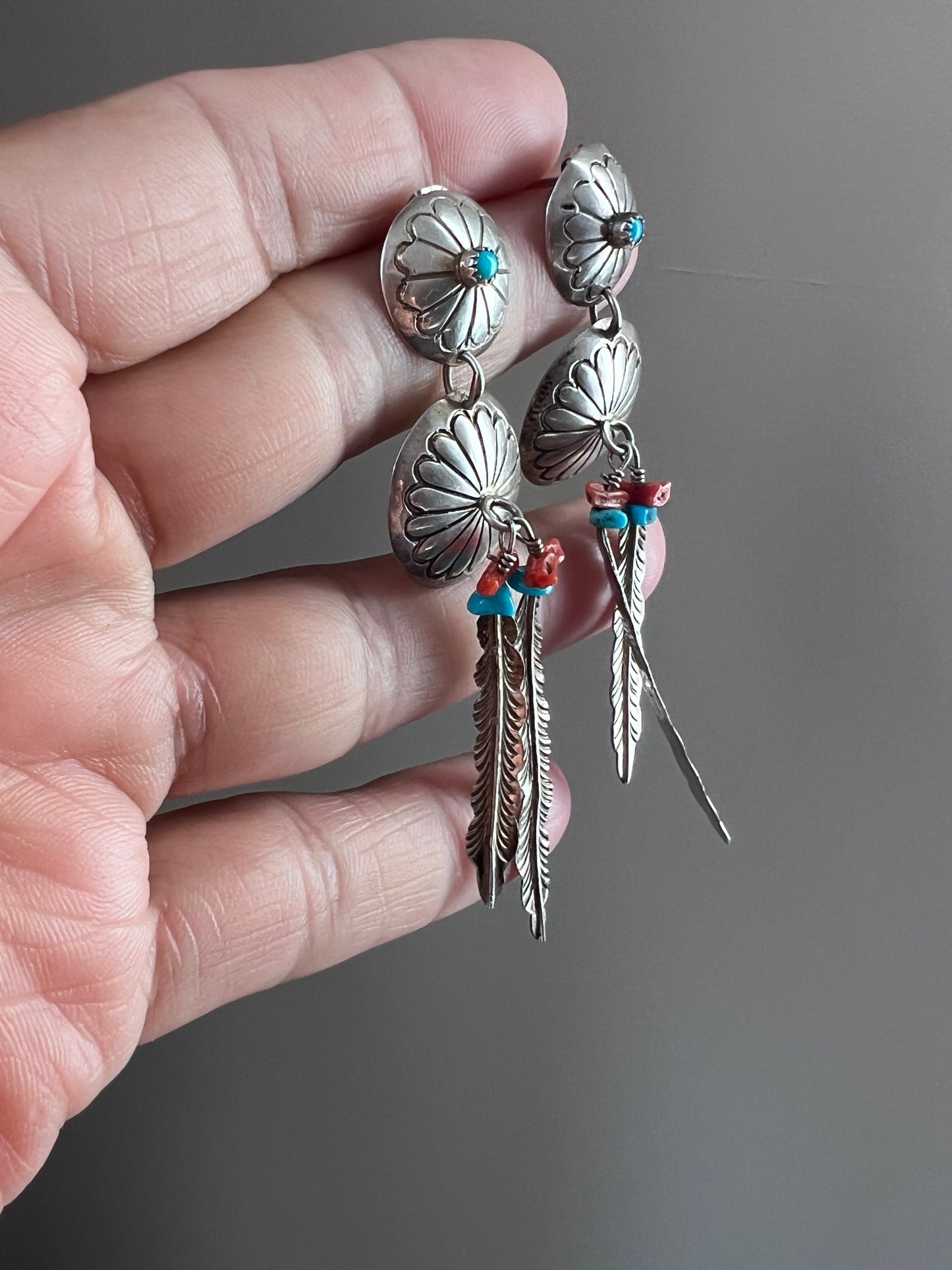 Concho and feather Earrings