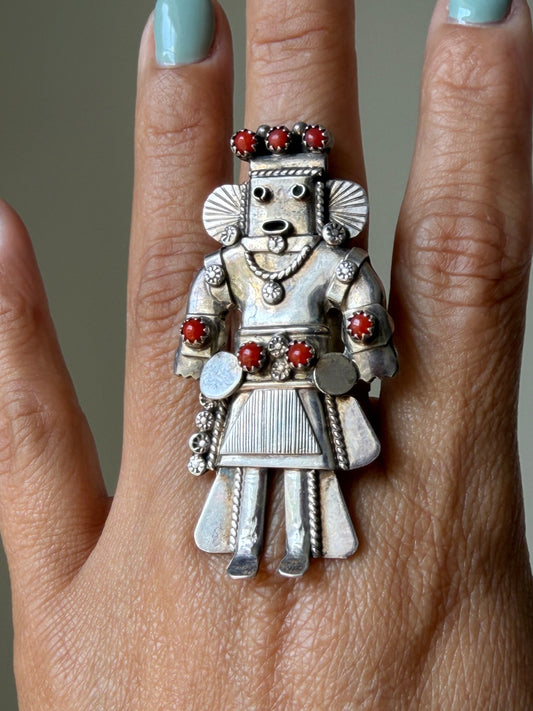 Coral Kachina Ring