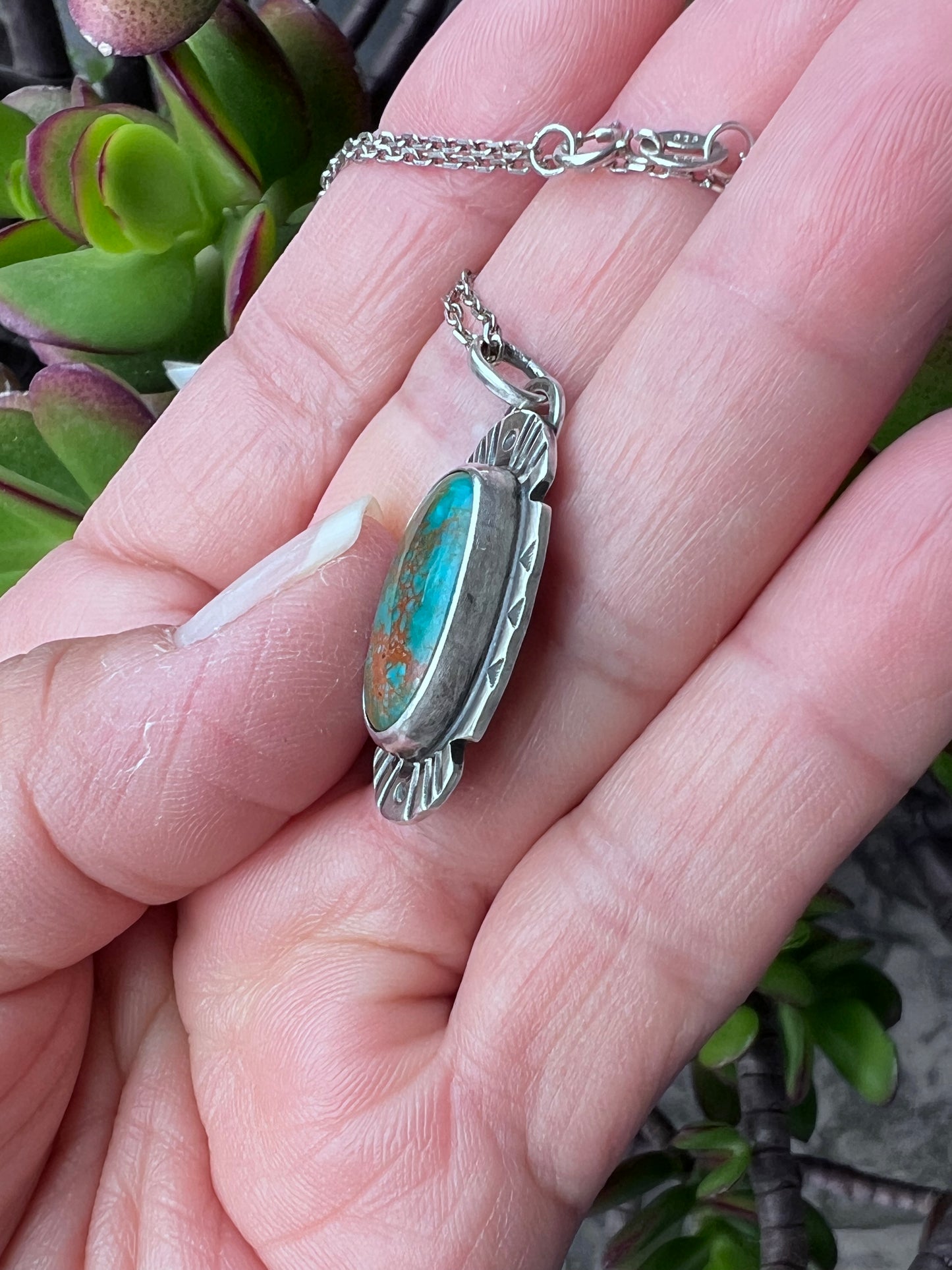 Green Turquoise and thunderbird Pendant