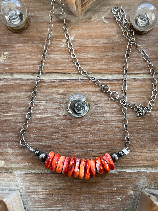 Orange Spiny disc necklace