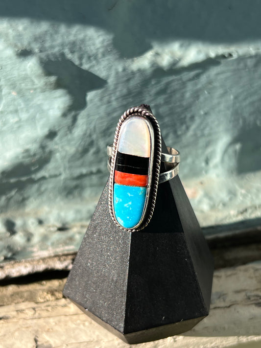 Vintage MOP, Onyx, Coral and Turq. Ring