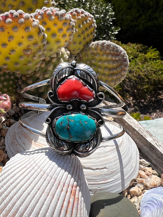 Vintage Turq and Coral Cuff